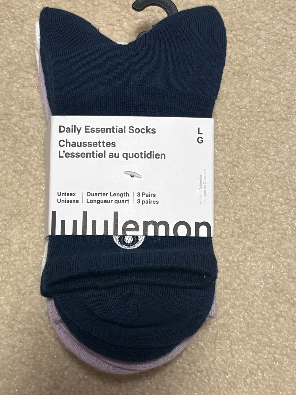 Lululemon Daily Essential Socks Quarter Length 3 Pairs Large sold out